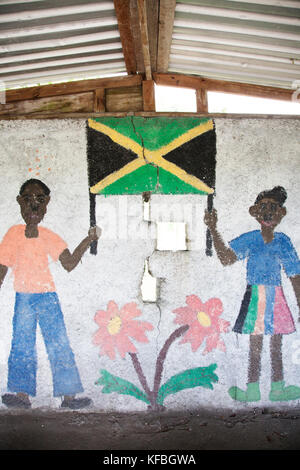 La JAMAÏQUE, Port Antonio. Pour l'peinture murale dans un arrêt de bus. Banque D'Images