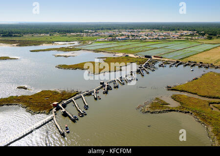 Vue aérienne du port de pêche de Carrasqueira palafitte. Alentejo, Portugal Banque D'Images