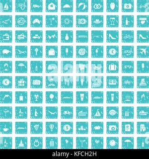 Miel 100 icons set bleu grunge Illustration de Vecteur