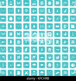 Les insectes 100 icons set bleu grunge Illustration de Vecteur