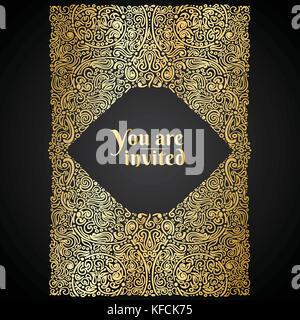 Carte d'invitation oriental ornementé, or et noir, vector illustration Illustration de Vecteur