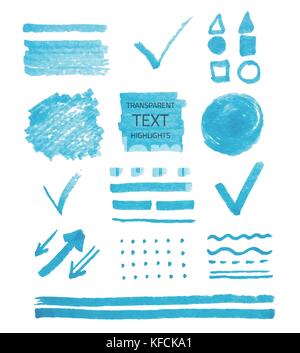 Vector set de surligneur transparent couleur bleu marque, isolated on white Illustration de Vecteur
