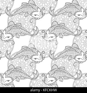 Transparente avec motif vecteur carpes koi japonais - symbole de chance, l'amour et de l'indépendance - coloration contour Illustration de Vecteur
