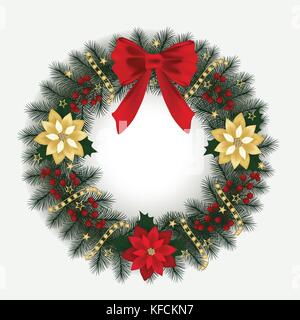 Couronne de Noël avec Noël étoile, fruits rouges et de branches de sapin Illustration de Vecteur