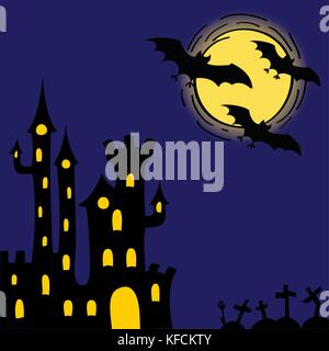 Carte d'halloween avec des fantômes château Illustration de Vecteur