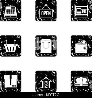 Acheter icons set, grunge style Illustration de Vecteur