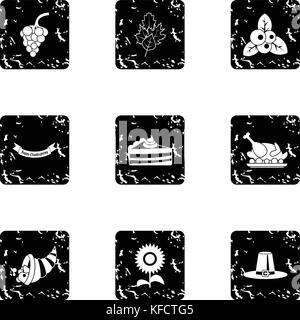 Fête de thanksgiving, grunge style icons set Illustration de Vecteur
