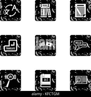 Traduction icons set, grunge style Illustration de Vecteur