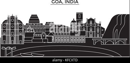 L'Inde, Goa paysage urbain architecture avec des repères, des rues, bâtiments, maisons, vecteur ,paysage de ville, coups modifiable Illustration de Vecteur