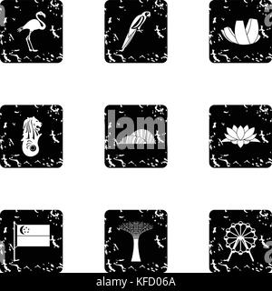 Maison de vacances à Singapour, grunge style icons set Illustration de Vecteur