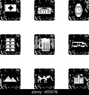 Pays Suisse icons set, grunge style Illustration de Vecteur