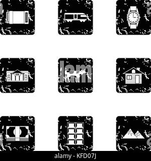 Sites touristiques de Suisse, grunge style icons set Illustration de Vecteur