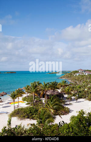 EXUMA, Bahamas. Plage privée à la pintade Cay Resort. Banque D'Images