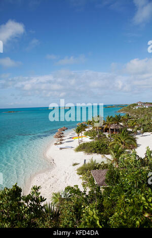 EXUMA, Bahamas. Plage privée à la pintade Cay Resort. Banque D'Images