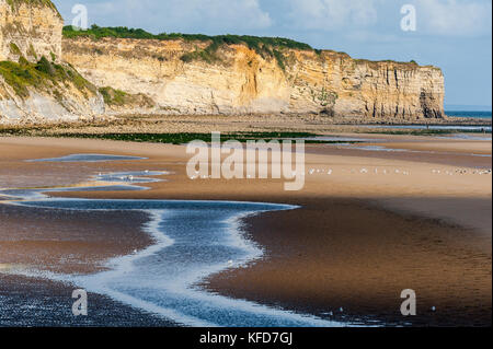 Cliffs sur Omaha Beach près de Vierville-sur-Mer (Normandie, France) sur un matin d'été Banque D'Images