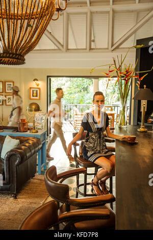 BELIZE, Punta Gorda, Toledo, à Belcampo Belize Jungle Farm Lodge et vous pourrez profiter de café fraîchement préparé le matin Banque D'Images