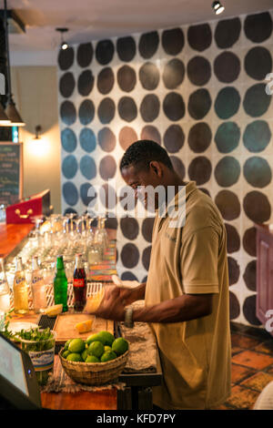 BELIZE, Punta Gorda, Toledo, Belcampo Belize Jungle Lodge et le rhum agricole, le bar est au cœur du chalet principal et offre à ses clients un endroit pour se détendre Banque D'Images