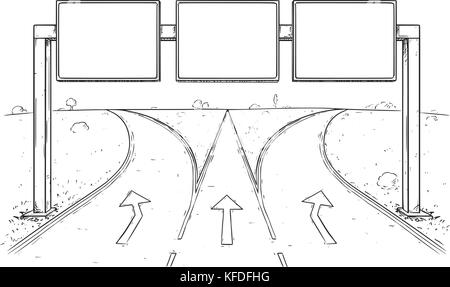 Vector cartoon dessin du vide vide signe de route sur trois lignes l'autoroute. Illustration de Vecteur