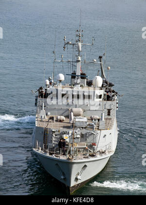 La Valette, Malte - 22 févr. 2009 - Royal Navy hms m111 destiné au chasseur blyth prépare à quitter le port au grand port à Malte Banque D'Images