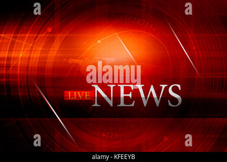 Live news texte présentant de l'arrière-plan du monde. L'expansion ou l'édition news concept. Banque D'Images