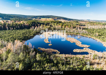 Vue aérienne sur chalupska moor en automne, le parc national de Sumava,, République tchèque. Banque D'Images