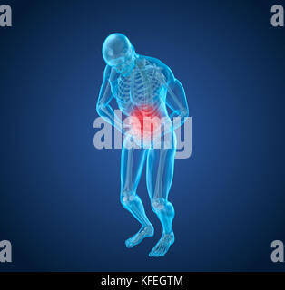 L'homme la sensation de douleur dans l'estomac, 3D illustration Banque D'Images