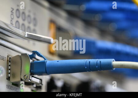 Cordons fibre optique connecté à l'unité de la ligne passive, la technologie de l'information dans internet des objets périphériques Banque D'Images