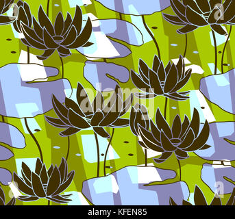 Seamless floral motif de fond. avec de l'eau stylisée ornement-lily sur fond coloré motif chinois classique. Banque D'Images