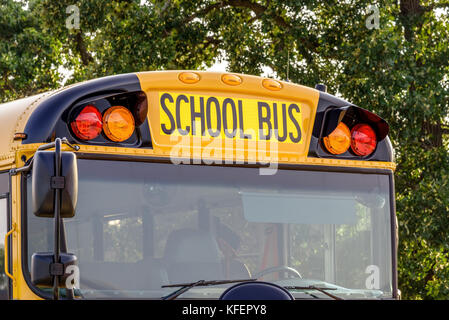 Nettoyer les autobus scolaires jaunes prêt pour premier jour de classes Banque D'Images