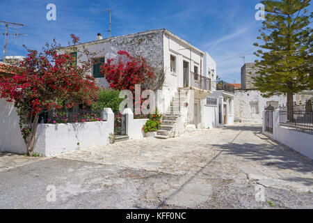 Maisons de village avec Bougainville à Melanes, l'île de Naxos, Cyclades, Mer Égée, Grèce Banque D'Images