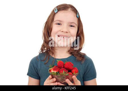 Happy little Girl with strawberries Banque D'Images