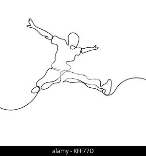 Dessin de ligne continue. Heureux homme saut sur fond blanc. Vector illustration. Illustration de Vecteur