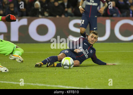 Paris, Paris, France. 27 Oct, 2017. Marco Verratti en action lors de la Ligue 1 match de foot entre Paris Saint Germain (PSG) et de Nice au Parc des Princes. Credit : SOPA/ZUMA/Alamy Fil Live News Banque D'Images