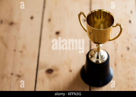 Les lauréats or trophy sur un fond de bois Banque D'Images