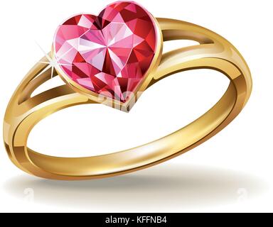 Bague en or rose avec coeur gemstone. vector illustration. Illustration de Vecteur