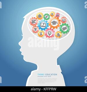 La pensée de l'éducation. concept les enfants croient qu'avec l'éducation d'icônes dans les engrenages. vector illustration Illustration de Vecteur