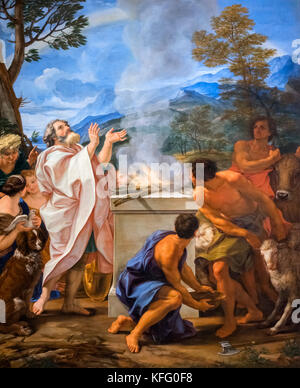 L'action de grâce de Noé par Il Baciccio (Giovanni Battista Gaulli : 1639-1709), huile sur toile, c.1700, Noé et sa famille qui offre un sacrifice à Dieu après avoir survécu à l'inondation. Banque D'Images