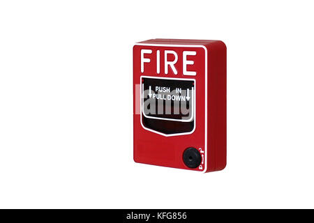 Alarme incendie rouge sur fond blanc Banque D'Images