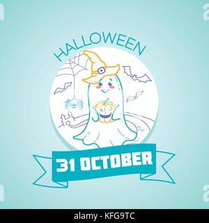 Pour chaque jour de calendrier le 31 octobre. carte de vœux. maison de vacances - Halloween. icône dans le style linéaire Illustration de Vecteur