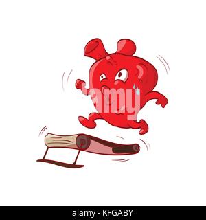 Colorful vector illustration d'un cartoon cœur anatomique l'exercice sur un tapis roulant Illustration de Vecteur
