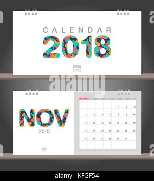 Novembre 2018. calendrier calendrier 24 Modèle de conception moderne avec un papier coupé styles. semaine commence le dimanche. vector illustration. Illustration de Vecteur