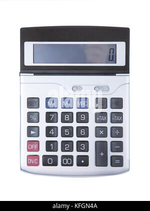 Calculatrice numérique isolé sur un fond blanc avec le clavier et l'afficheur visible ou concept mathématique financière Banque D'Images