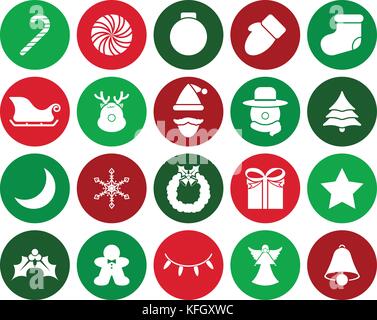 Vecteur 20 Joyeux Noël blanc télévision icônes dans les cercles colorés avec le renne, le père Noël , bonhomme impliquant en décoration, dessert, hiver, partie Illustration de Vecteur