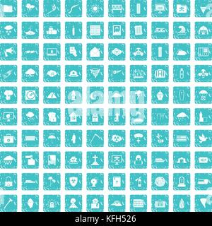 100 catastrophes naturelles icons set bleu grunge Illustration de Vecteur