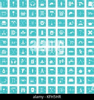 100 icons set costume bleu grunge Illustration de Vecteur