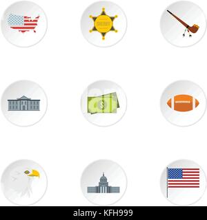 Attractions de usa icons set, style plat Illustration de Vecteur