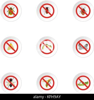 Aucun insecte icons set, style plat Illustration de Vecteur