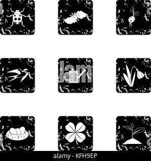 Tendance jardin icons set, grunge style Illustration de Vecteur