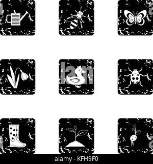 Kaleyard icons set, grunge style Illustration de Vecteur