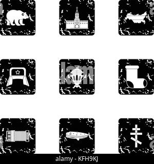 Pays Russie icons set, grunge style Illustration de Vecteur